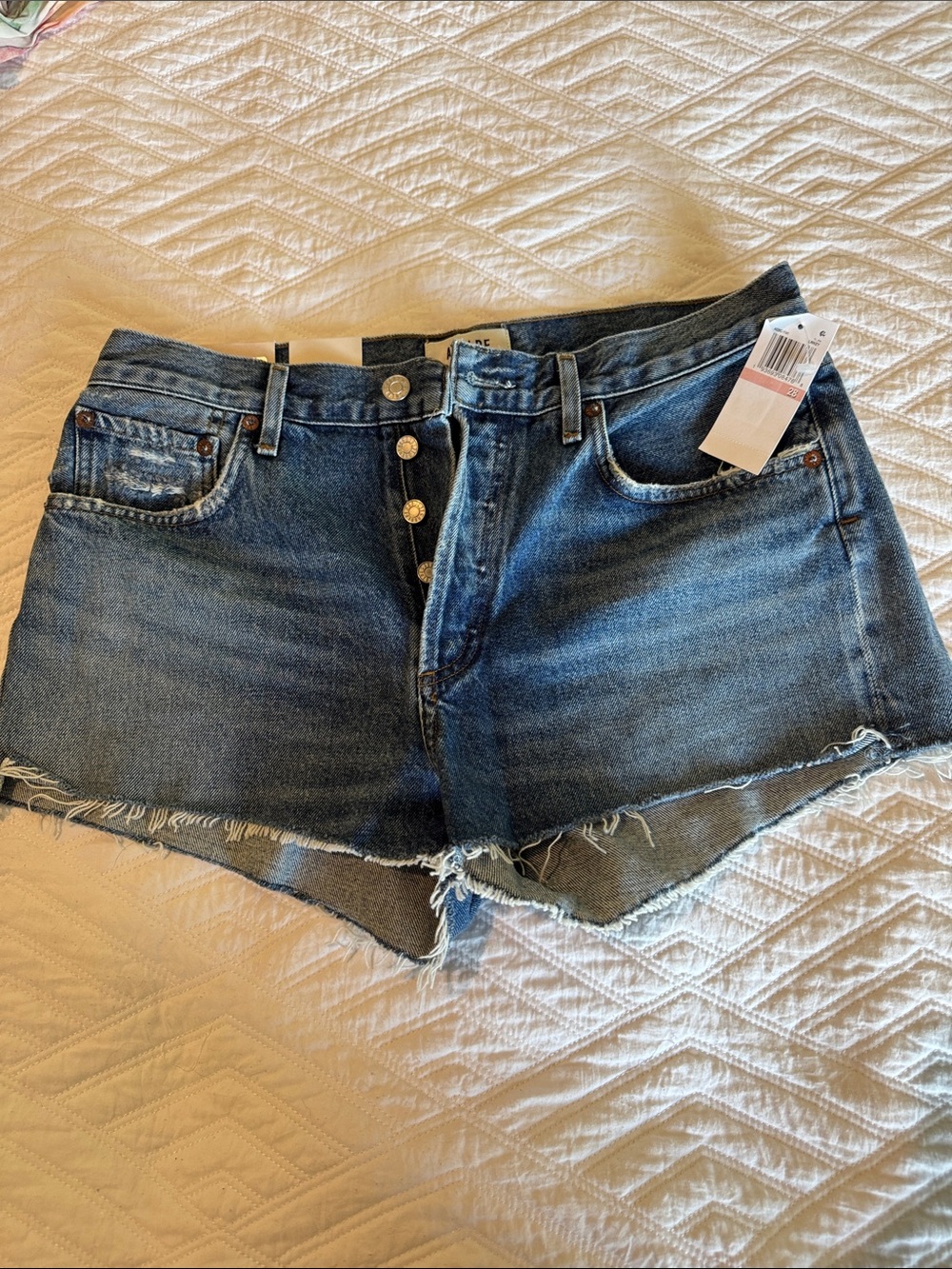 NWT AGOLDE  Dark Blue High-Rise Distressed Denim Shorts